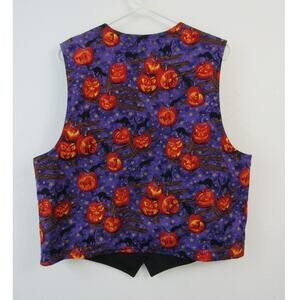 Handmade Reversible Waistcoat Vest Vintage Halloween Pumpkins Spooky Black Cat